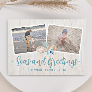 ビーチバケーションの写真5枚で作る Seas & Greetings 貝殻入りクリスマスカード シーズンカード