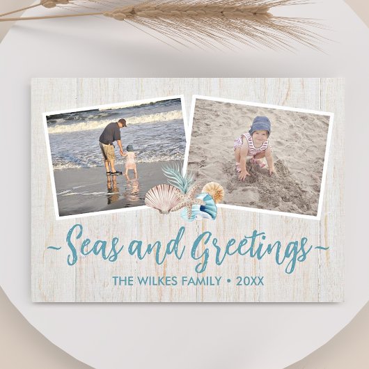 ビーチバケーションの写真5枚で作る Seas & Greetings 貝殻入りクリスマスカード シーズンカード