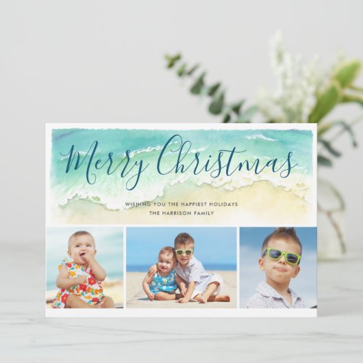 ビーチバケーションメリークリスマスフォトホリデーカード シーズンカード (スタンド正面)