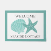 ビーチバケーションレンタルアクアシェルパーソナライズされた ドアマット (正面)