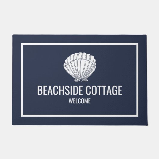 ビーチバケーションレンタルネイビーモダンシェルエアブ ドアマット (正面)