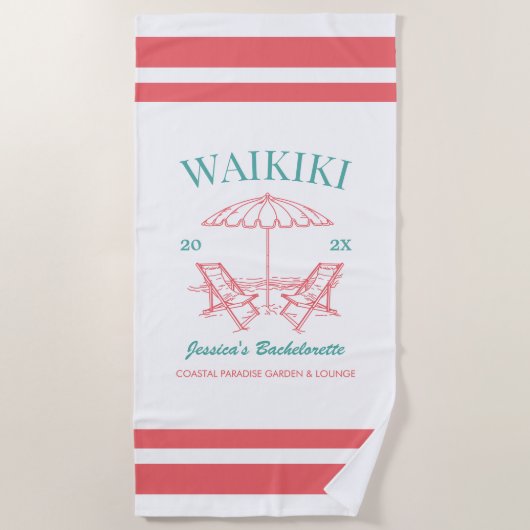 ビーチバチェロレッテ優先パーソナライズされた文字 ビーチタオル (正面)
