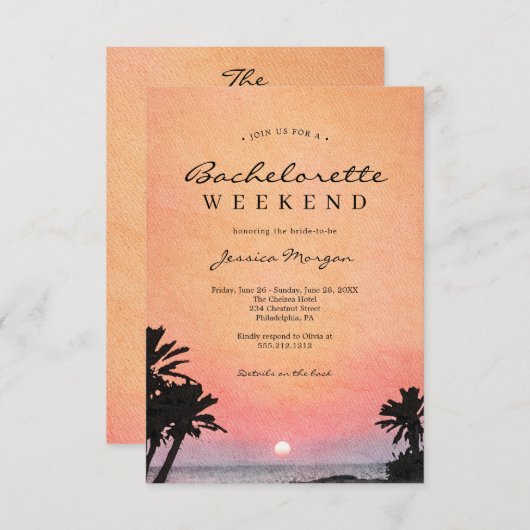 ビーチバチェロレッテ週末の旅程招待状 招待状 (正面/裏面)