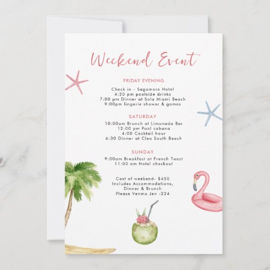 ビーチバチェロレッテ週末の旅程招待状 招待状 (裏面)