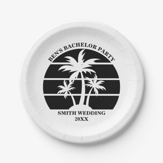 ビーチバチュラーパーティ結婚アイランドパーソナライズされた ペーパープレート (正面)