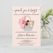 ビーチバッグ誕生日シルバーピンクグリッター週末 招待状 (スタンド正面)