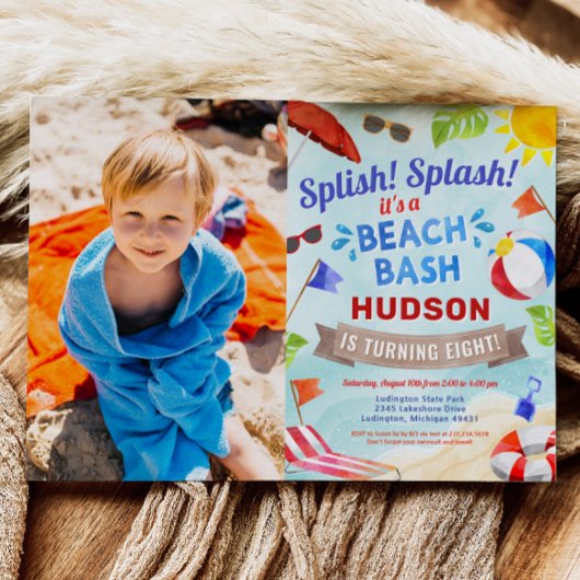 ビーチバッシュサマーボーイ誕生日写真 招待状