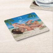 ビーチバニーズチクルレスリング スクエアペーパーコースター (アングル)