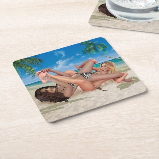 ビーチバニーズチクルレスリング スクエアペーパーコースター (アングル)