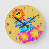 ビーチバムサンとハイビスカスクロックブルー ラウンド壁時計 (正面)