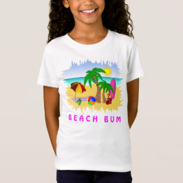 ビーチバムサンシーアンドサーフおもしろいカラフルガールズティー Tシャツ