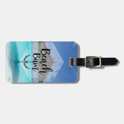 ビーチバムタイポグラフィと熱帯のヤシの木 ラゲッジタグ (正面横)