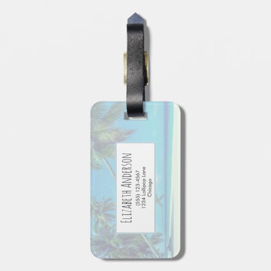 ビーチバムタイポグラフィと熱帯のヤシの木 ラゲッジタグ (裏面縦)