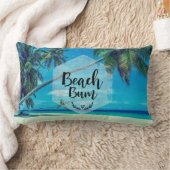 ビーチバムタイポグラフィと熱帯のヤシの木 ランバークッション (ブランケット)