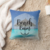 ビーチバムタイポグラフィ – アンブレラオントロピカルビーチ クッション (ブランケット)