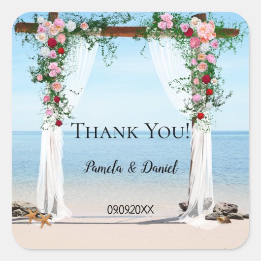 ビーチバラアーバー結婚ズサンキューステッカー スクエアシール (正面)