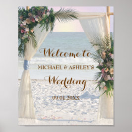 ビーチバラトロピッ葉クサンセット結婚の歓迎 ポスター