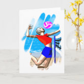 ビーチバレーボールガールグリーティングカード カード (黄色い花)