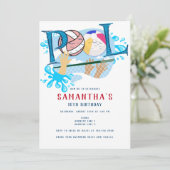 ビーチバレーボールプールサマースイミング誕生日 招待状 (スタンド正面)