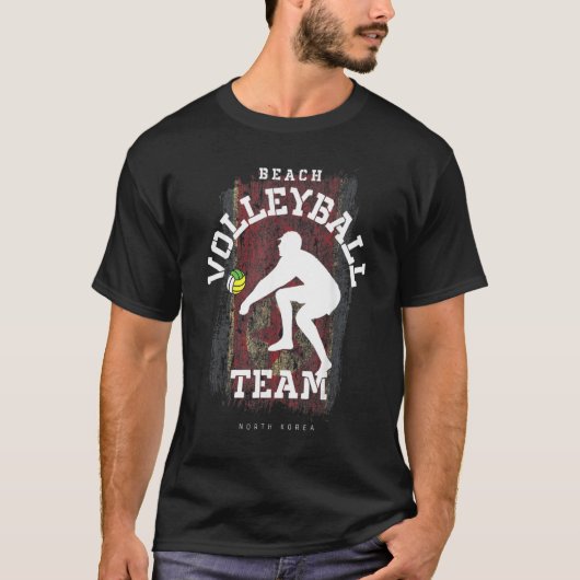ビーチバレーボール北朝鮮国旗ラブバレーボール Tシャツ (正面)