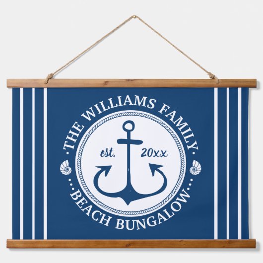 ビーチバンガロー |ネイビ航海のーいかり名前をカスタムする 吊り下げ型タペストリー (正面)