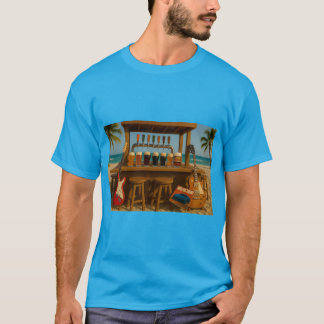 ビーチバーでのギターとクラフトビール Tシャツ
