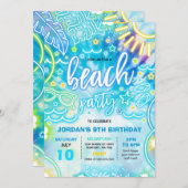 ビーチバースデーパーティーサマービーチ絞り染めグロー 招待状 (正面/裏面)