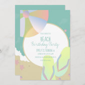 ビーチバースデーパーティーサンドビーチボール招待状 招待状 (正面/裏面)