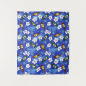 ビーチバートロピカルパームズアンドビールボトルブルー タペストリー (正面)