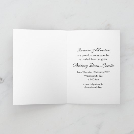 ビーチバーラップメイソンジャールベビー発表 案内状 (内部)