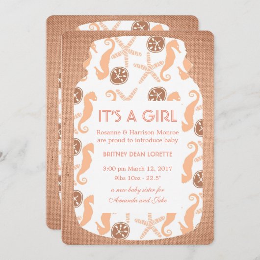 ビーチバーラップメイソンジャールベビー発表 案内状 (正面/裏面)