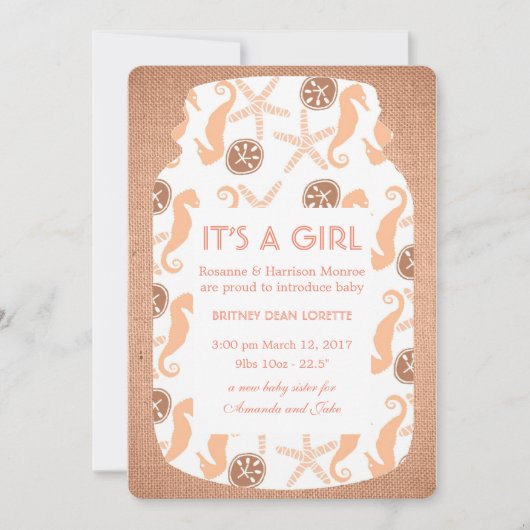 ビーチバーラップメイソンジャールベビー発表 案内状 (正面)