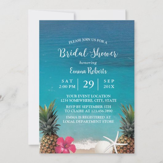 ビーチパイナップルスターフィッシュルアウ(ハワイ式宴会)ブライダルシャワー 招待状 (正面)
