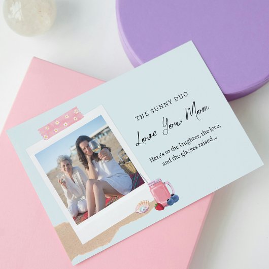 ビーチパステルピンクブルードーターフォトマザーズの日 カード