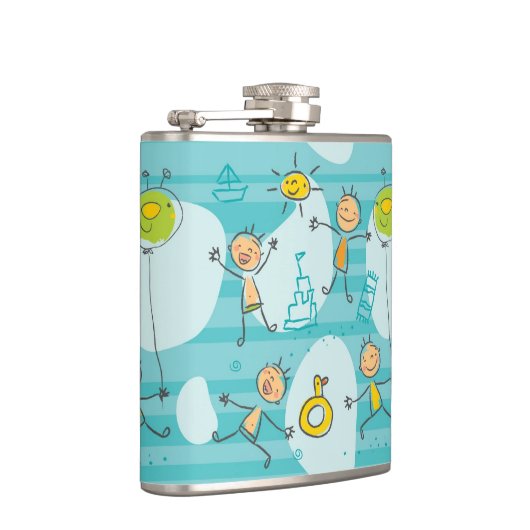 ビーチパターンで遊んでいるかわいい子供 フラスク (右)