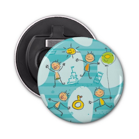 ビーチパターンで遊んでいるかわいい子供 栓抜き (正面)