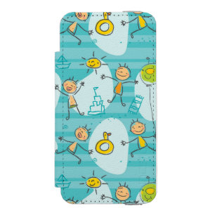 ビーチパターンで遊んでいるかわいい子供 iPhone SE/5/5sウォレットケース