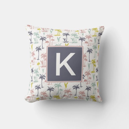 ビーチパターンによるパステル調のヤシの木 クッション (正面)