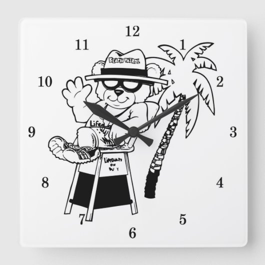 ビーチパトロールウォールクロック スクエア壁時計 (正面)
