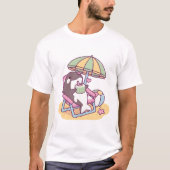 ビーチパラソルの下でくつろぐ可愛いシャチ Tシャツ (正面)