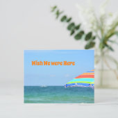 ビーチパラソル 海の景色 写真 ポストカード (スタンド正面)