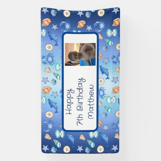 ビーチパーソナライズされたをテーマにした誕生日 横断幕 (縦)