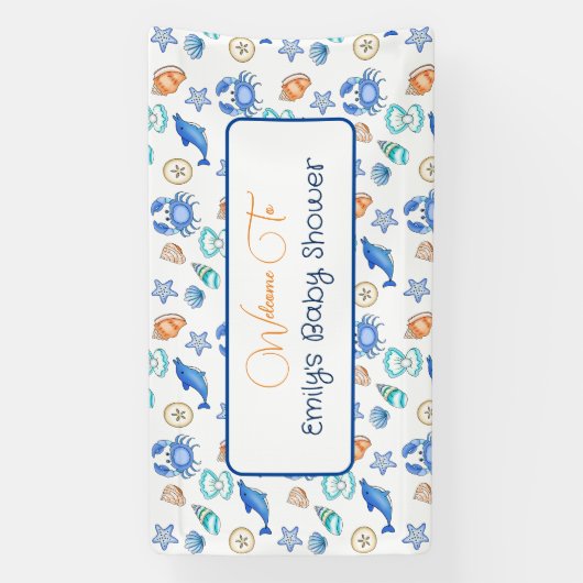 ビーチパーソナライズされたをテーマにした赤ちゃんシャワー 横断幕 (縦)