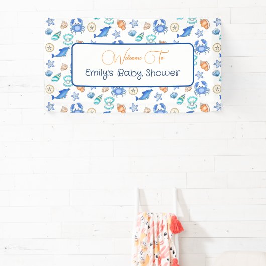 ビーチパーソナライズされたをテーマにした赤ちゃんシャワー 横断幕 (インサイチュ)