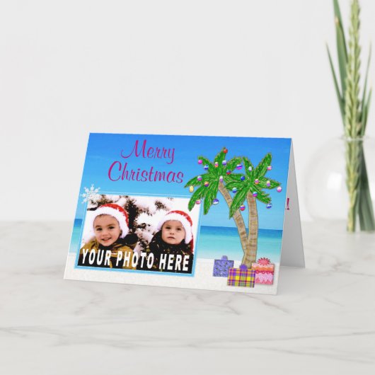 ビーチパーソナライズされたをテーマにしたPHOTOクリスマスカード シーズンカード (正面)
