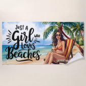ビーチパーソナライズされたを愛する女の子 ビーチタオル (正面)