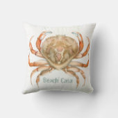 ビーチパーソナライズされたカーサヴィンテージカニイラストレーション クッション (裏面)