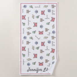 ビーチパーソナライズされたサンドキャッスルカニシェルペールキッド ビーチタオル