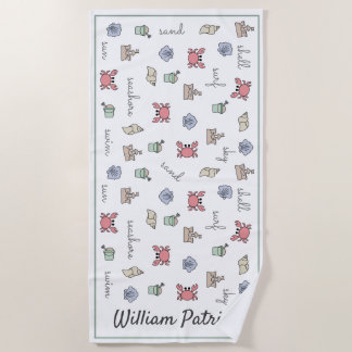 ビーチパーソナライズされたサンドキャッスルカニシェルペールキッド ビーチタオル