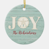 ビーチパーソナライズされたサンドドルクリスマスジョイ セラミックオーナメント (正面)